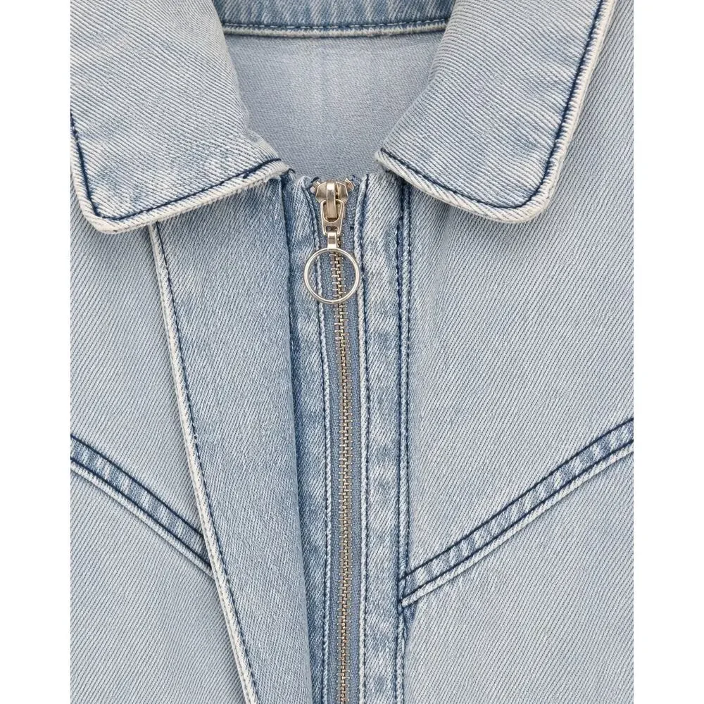 Denim Jacket Women‎ Large Cropped Bow Embroidered Applique Coquette Light Wash